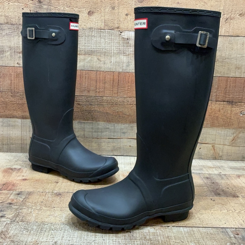 Hunter Rain Boots Womens Size 9 40 Black Rubber Knee High Waterproof Pull On